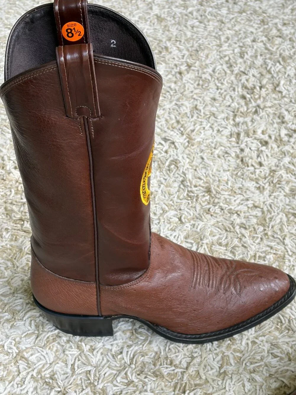 JUSTIN BOOTS - TEXAS RANGERS - Lawman -Brown Ostrich - 8.5 D - READ SIZING - NWT